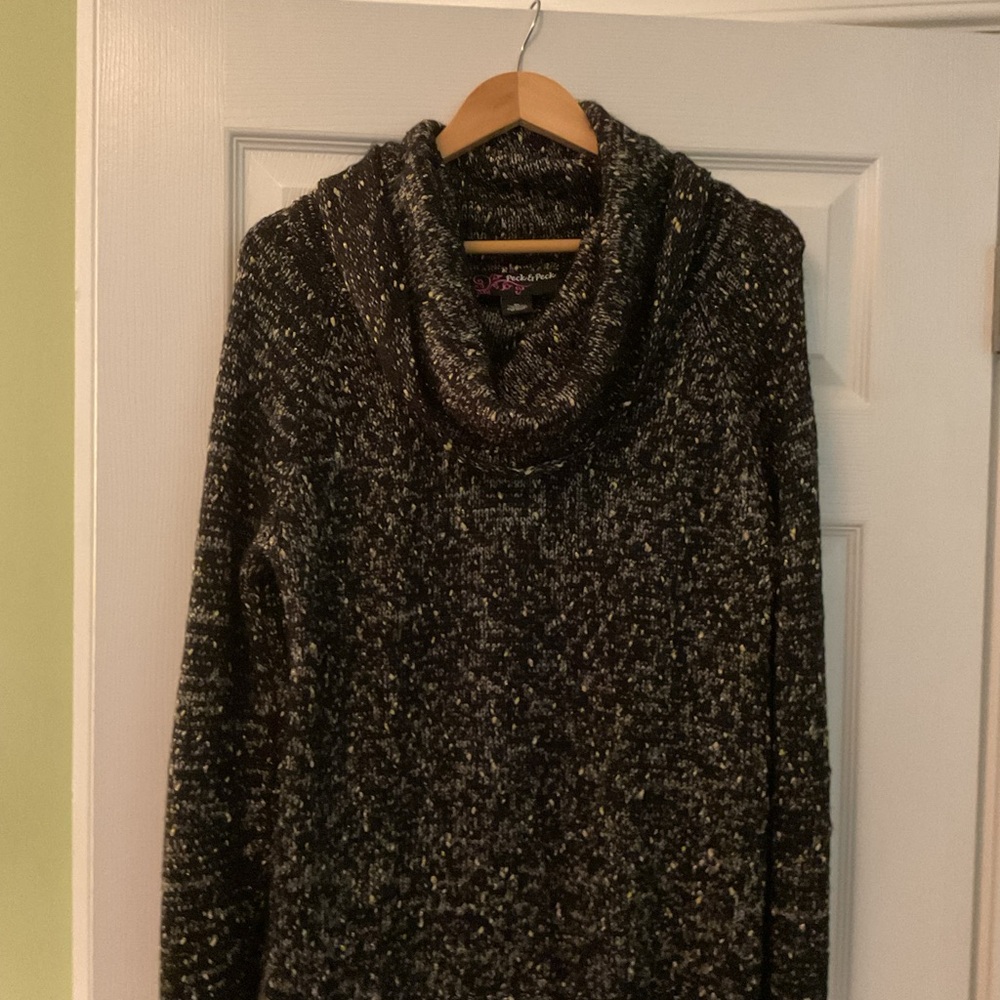 Classy Black, Gray, Silver, and Gold Cowl Neck Sweater